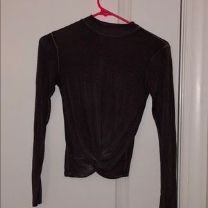 dark purple high neck long sleeve crop top